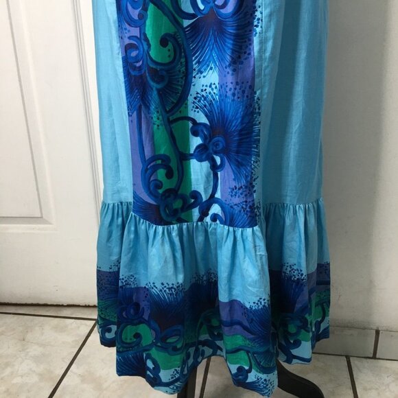 An Original Hawaiian Togs Maxi Dress Size Small Blue Ruffled Cotton Vintage - Picture 7 of 16